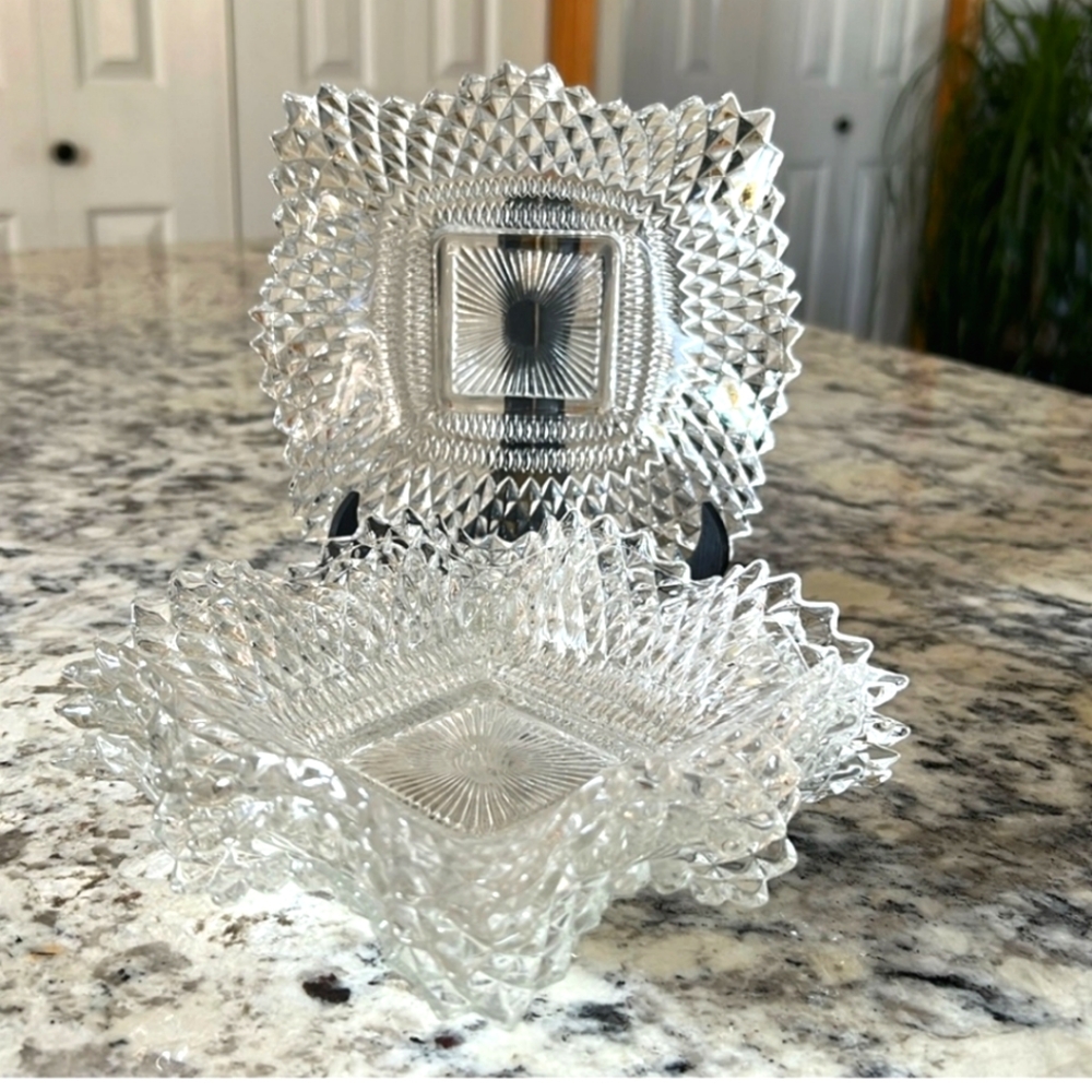 Vintage Set of 4 Indiana Glass Diamond Point Dishes